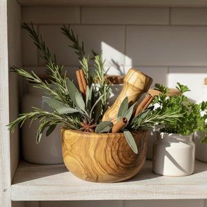Ensemble mortier et pilon en bois naturel, artisanal, écologique, durable, de qualité alimentaire, pour moudre les épices en cuisine - Product Image 5
