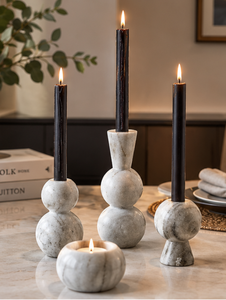 Ensemble de 3 porte-bougies en marbre avec design sphérique pour bougies coniques, décoration de table à manger, décoration de la maison - Product Image 5