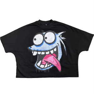 T-shirt noir surdimensionné pour homme avec imprimé graffiti dessiné à la main, col rond, manches courtes, style streetwear, 100% coton jersey - Product Image 4