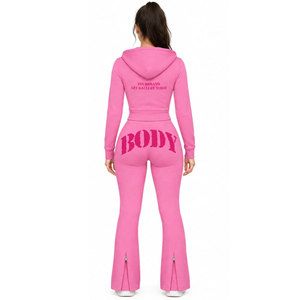 Mono de yoga con capucha rosa de tu marca, largo completo, pierna acampanada, cremallera frontal, cintura alta, ropa deportiva elástica en cuatro direcciones - Product Image 2