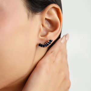 925 Sterling Silver Crescent Moon Shape Climber <b>Studs</b> <b>Earrings</b> with Natural <b>Blue</b> Sapphire Gemstone September Birthstone Jewelry - Product Image 4