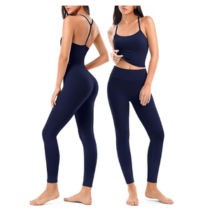 Ensemble de yoga tendance 2 pièces en tissu léger et doux, haut sans manches à col rond et legging taille haute avec fermeture élastique - Product Image 4