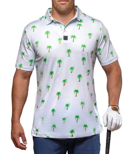 T-shirt de golf personnalisé pour homme, coupe ajustée, en tissu Broadcloth anti-plis, à séchage rapide, avec design tricoté et logo imprimé intégral - Product Image 2