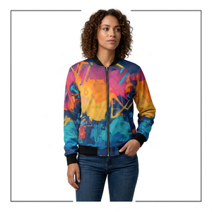Blouson bomber unisexe à imprimé abstrait, écologique, en polaire longue, fermeture éclair sur le devant, col à capuche, décontracté, hiver, polyester/coton - Product Image 3