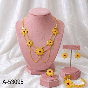 Gold Plated Zinc Alloy Zircon Heart Bridal Jewelry Set Necklace Earrings Ring Bracelet Snake Chain Trendy Traditional Wedding - Product Image 5