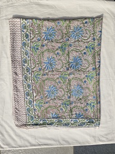 Hand Block Print Cotton <b>Sarong</b> Pareo Blue Floral Beach <b>Wrap</b> Lightweight Women Cover Up Wholesale Resort Wear Women Cover Up - Product Image 2