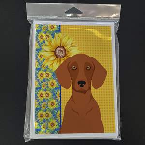Summer Sunflowers Red Dachshund Tarjetas de felicitación Paquete de 8 Whimsical A7 Tamaño 5x7 Tarjetas de nota en blanco con sobres - Product Image 3