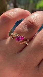 Women's Plated Zircon Ring Pear Cut Prong Setting Plant Pattern Romantic Engagement Gemstone Ring - Product Image 2