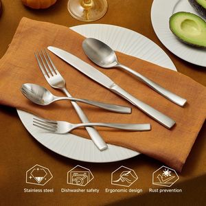Ensemble de couverts en acier inoxydable mat pour 8 personnes, 40 pièces, comprenant des fourchettes, des couteaux, des cuillères, passe au lave-vaisselle - Product Image 2