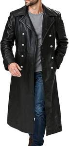 Manteau trench-coat pour homme en cuir véritable, double boutonnage, revers cranté, long, manches classiques, boutons sur le devant, imperméable et respirant - Product Image 4