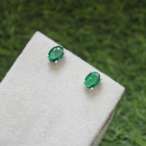 Oval Lab <b>Emerald</b> <b>Stud</b> Earrings 925 Sterling Silver Handmade Green Gemstone Jewelry Gift For Women Elegant Design - Product Image 5