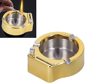 ที่เขี่ยบุหรี่สีทองสุดพิเศษ พร้อมที่จุดไฟแช็กแบบถาวรในตัว มีจำหน่ายในราคาขายส่ง - Product Image 1