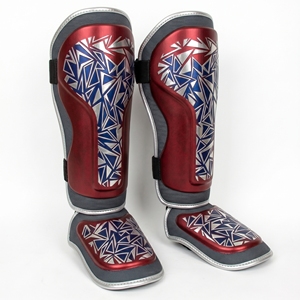 Protège-tibias professionnels en PU bleu clair et rouge, élastiques, ajustables avec fermeture auto-agrippante pour la boxe, équipement de protection pour adultes - Product Image 4