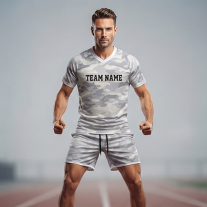 Ensemble de maillots et shorts de rugby personnalisés, séchage rapide, uniforme d'entraînement sportif de rugby, col en V, uniformes de rugby camouflage - Product Image 5