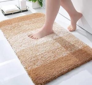 Tapis de bain en microfibre ultra-fine personnalisé, antidérapant avec support en caoutchouc, super absorbant, design rayé, tapis de douche - Product Image 1