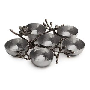 Cuenco de Servir de Metal Martillado de Lujo con Base de Rama con Hojas Doradas |   Elegantes Tazones para Ensalada de Frutas como Centro de Mesa para Decoración del Hogar y Bodas - Product Image 4