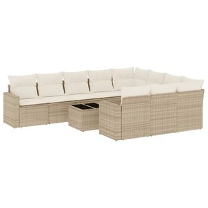 Ensemble de canapés de jardin en rotin beige avec coussins en mousse haute densité, mobilier d'extérieur au design contemporain, résistant à l'eau et aux UV - Product Image 2