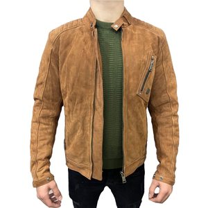 <b>Men</b> Genuine Cowhide <b>Leather</b> Motorcycle <b>Jacket</b> <b>Brown</b> Slim Fit Biker Racer Moto <b>Jacket</b> - Product Image 2