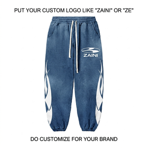 Premium 320 GSM Cotton Polyester Fleece <b>Jogger</b> Pant Washed Blue <b>White</b> Side Panel Custom Logo OEM ODM - Product Image 1