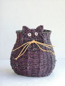 Panier décoratif FELINE FUN en jonc de mer pour rangement, organisateur pour salle de bain et buanderie - Product Image 3
