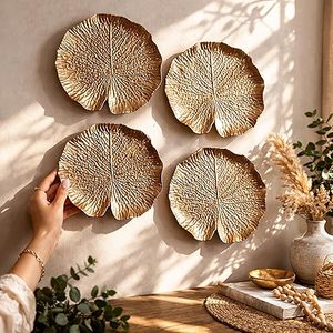Gold Plated <b>Leaf</b> <b>Wall</b> Art <b>Decor</b> 4Pcs Bohemian Hanging Floral Botanical <b>Wall</b> Accents Irregular Shape Handmade - Product Image 5