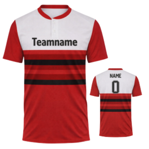 Camiseta de Béisbol Roja Personalizada con Botones y Detalles a Rayas, Número de Jugador y Colores del Equipo Personalizados para Ropa Deportiva Masculina - Product Image 1