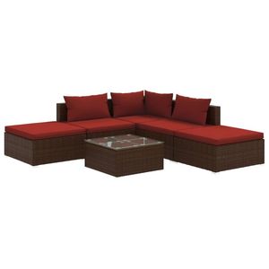 Set da salotto in 6 pezzi in Poly Rattan marrone con cuscini mobili da esterno - Product Image 2