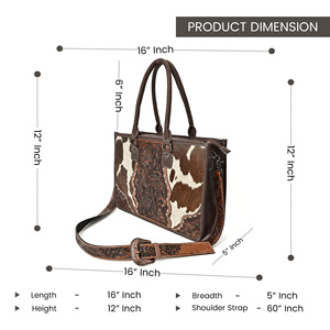 Western Cowhide Leather Tote Bag with Floral Tooled Design Adjustable <b>Shoulder</b> <b>Strap</b> for Women - Product Image 4