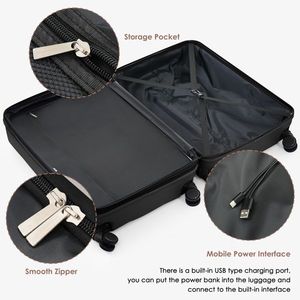 Set Valigie Lusso 3 Pezzi con Porta USB, Valigia Rigida ABS 20 Pollici, Spinner, Portabicchieri, Materiali Tessuto e PP - Product Image 4