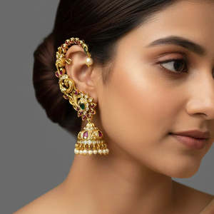 18K Gold Plated Star Drop Ear Cuffs with Rhinestones and Pearl for Party - Product Image 2