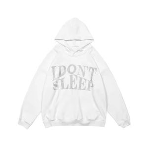 Sudadera con Capucha Personalizada Y2K Blanca con Pedrería, Estilo Urbano Oversize Unisex, Algodón Grueso, Estampado de Letras con Cristales Brillantes, Sudadera de Lujo - Product Image 1