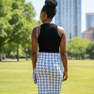 Jupe crayon pied-de-poule taille haute moulante mi-longue pour femme Jack and Jill – Tenue de bureau élégante, coupe ajustée, vente en gros sur mesure - Product Image 6