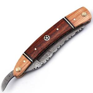 Custom Handmade Full Tang Damascus Steel Shaving Razor <b>Folding</b> Razor Straight Razor With Leather Pouch - Product Image 5