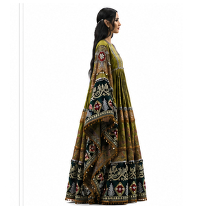 Vestido Tradicional Indio Pakistaní Lehenga para Mujer, Largo hasta el Suelo, Vestido de Novia Bordado a Mano, Verde y Negro, Ropa Étnica, Vestido Afgano - Product Image 4