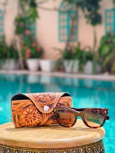 Real Handcrafted Tooled Leather Spectacles Case Hand Craved Leather Belt <b>Eyeglasses</b> Holder Unisex Reading Glasses Sleeve Case - Product Image 1