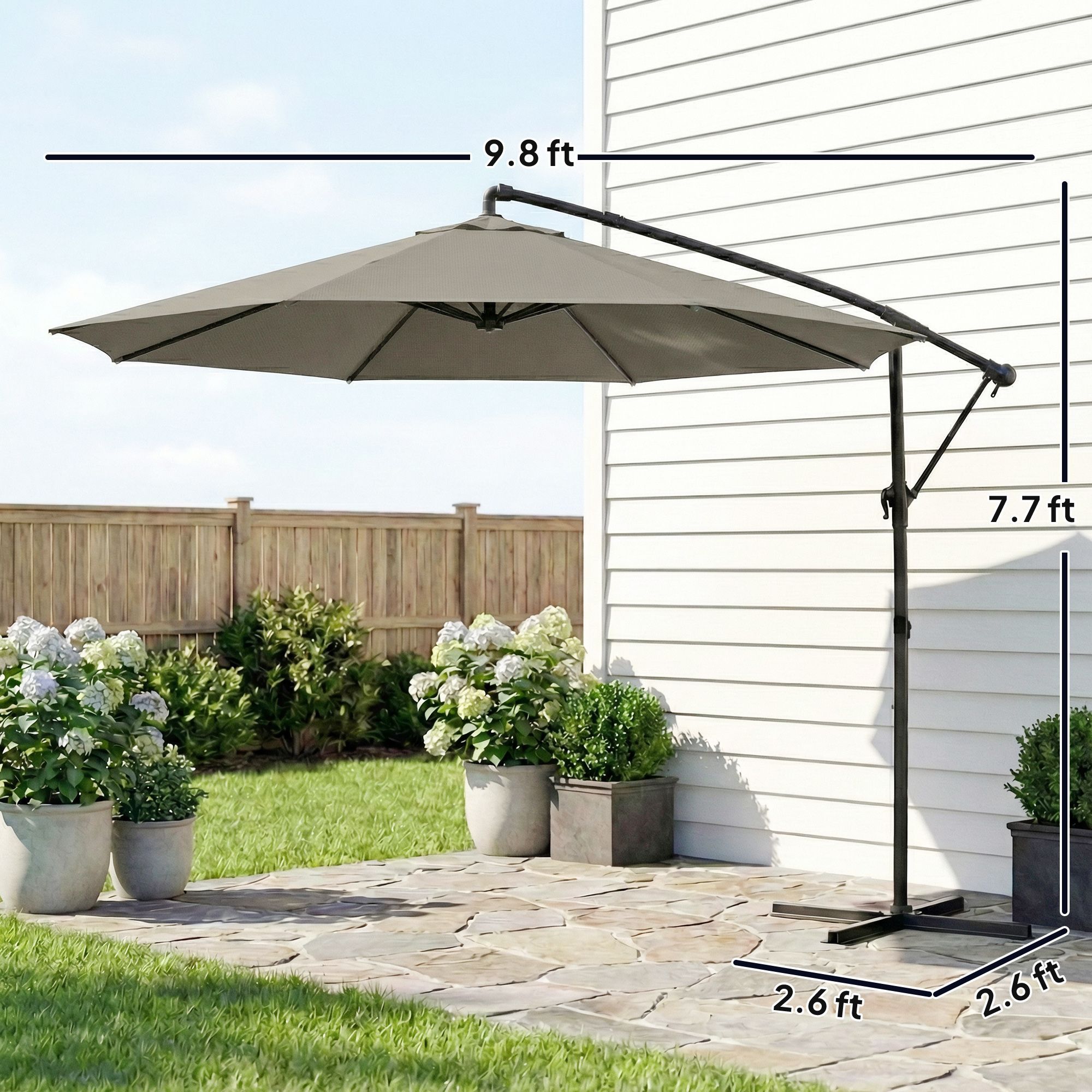 10 ft offset patio hanging umbrella tan Simple Deluxe 10ft Cantilever Umbrella Outdoor Market Umbrella with Crank & Cross Base Suitable for Garden, Lawn, backya Transform your outdoor living space with this 10 ft cantilever patio umbrella Large Offset Hanging Cantilever Patio
