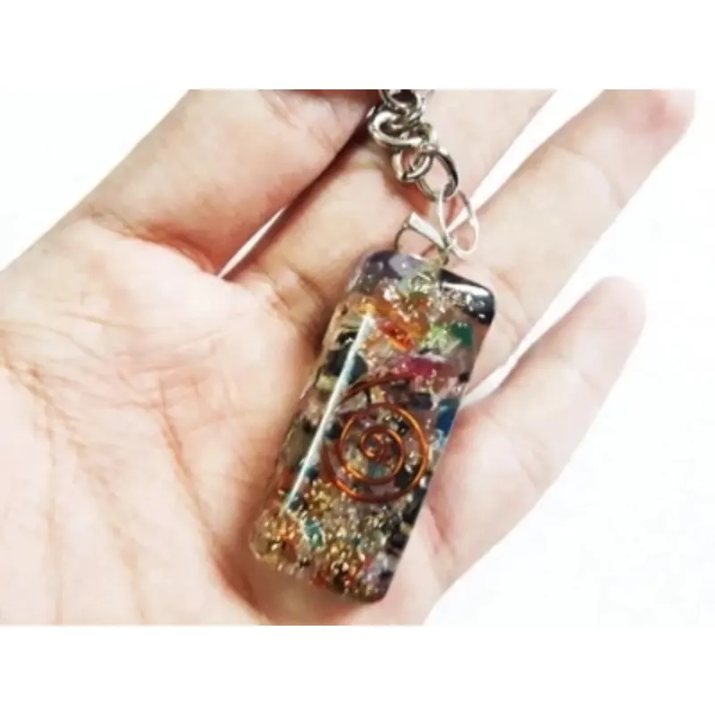 Wholesale Rectangular Mix Chips Orgonite Keychains Crystal Crafts Natural Stones Feng Shui Daily Use Orgone Keychains