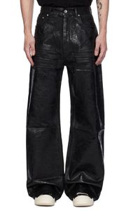 Jean en denim ciré pour homme, coupe large, taille mi-haute, couleur unie, en coton, décontracté, avec braguette boutonnée, en tissu tissé, grandes tailles - Product Image 3