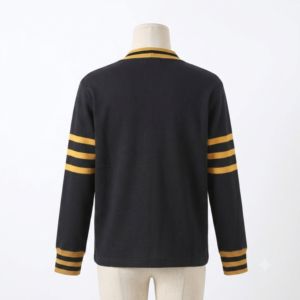 Custom Classic Black & Gold Greek Fleece <b>Cardigan</b> <b>Varsity</b> Striped Button-Down Sweater Jacket with Front Pockets & Ribbed Cuffs - Product Image 2