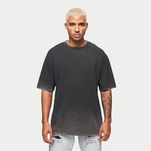 Camiseta de algodón con cuello redondo, lavado ácido, oversize, con logo personalizado, transpirable, de secado rápido, para uso casual en colores personalizados. - Product Image 1