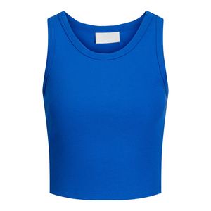 Tops de tirantes acanalados de alta calidad para mujer, con logo personalizado, al por mayor, estilo racerback, cuello redondo, cuello alto, sin mangas, para dama - Product Image 2