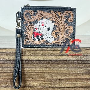 Porte-cartes en cuir véritable fait main, nouveau design poker, mini porte-cartes et porte-monnaie unisexe, portefeuille bracelet – Prix usine de gros - Product Image 1
