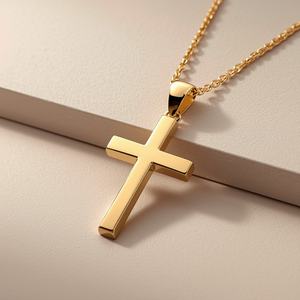Collier pendentif croix contemporain en or blanc PT950, minimaliste, foi chrétienne, bijoux élégants et luxueux - Product Image 4
