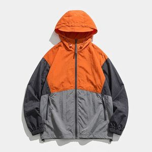 <b>Men's</b> Color Blocking Windbreaker <b>Racer</b> <b>Jacket</b> Hooded Zipper Closure Casual Loose Fit Polyester Shell Spring Wear - Product Image 1