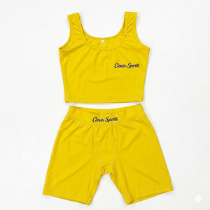 Conjunto Deportivo de Lujo para Mujer Clovix, Top Corto y Pantalones Cortos, Secado Rápido, Poliéster, Ropa Deportiva sin Mangas, Cuello Redondo, Color Sólido - Product Image 1