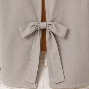 Camisa Corta Personalizada para Mujer, Color Gris Claro, Bordada, Manga Corta, Cierre de Botones, Blusa Informal de Verano, Mezcla de Lino, Logotipo Personalizado, a la Moda - Product Image 6