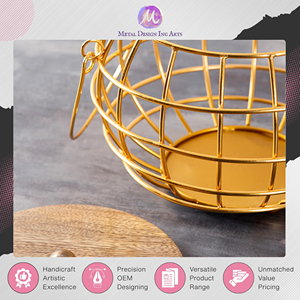 Trusted Dealer Widely Selling Handmade Modern Design Iron Mango Wood Tableware Fruit <b>Basket</b> for Home Decoration at Best Price - Product Image 6