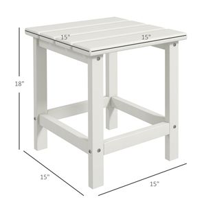 Tavolino da esterno quadrato con struttura in acciaio, 15 pollici, resistente alle intemperie, in HDPE, colore bianco - Product Image 3