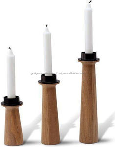 Juego de madera de mango gris tradicional hecho a mano ecológico de portavelas de dos pilares de 12,15 pulgadas - Product Image 2