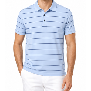 เสื้อโปโลผู้ชายพรีเมียมสีฟ้าอ่อนลายทาง แขนสั้น ทรงปกติ สวมใส่สบาย - Product Image 1